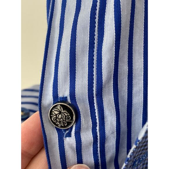 Stone Rose Black Rivet Striped Contrast Cuff Mens Button Down Shirt Size 2 Small - Picture 2 of 10